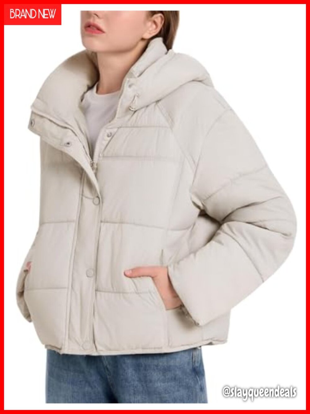 Womens Quilted Puffer Jacket Winter Warm Hooded Bubble Coat Long Sleeve Padded
